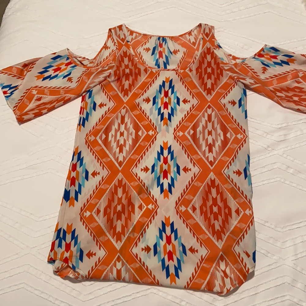 Tribal print cold shoulder dress